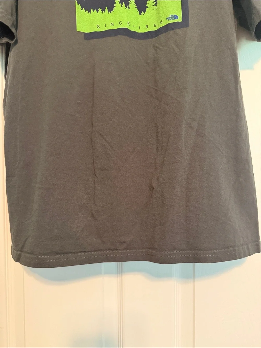 The North Face Charcoal Gray Tee with Blue & Neon Green Graphic